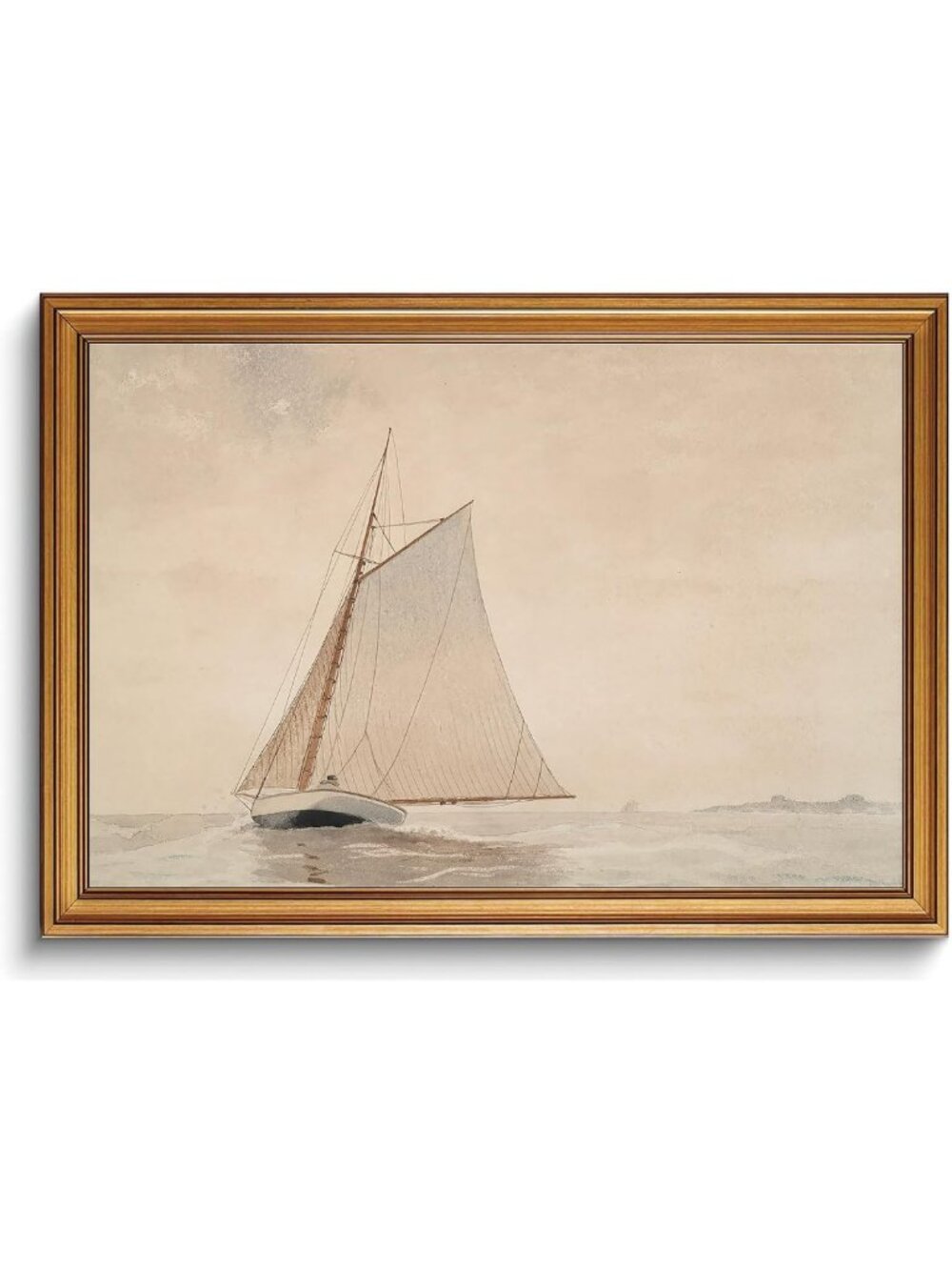 Vintage Coastal Sailboat Canvas Art - Gold Framed Wall Decor for Nautical Home